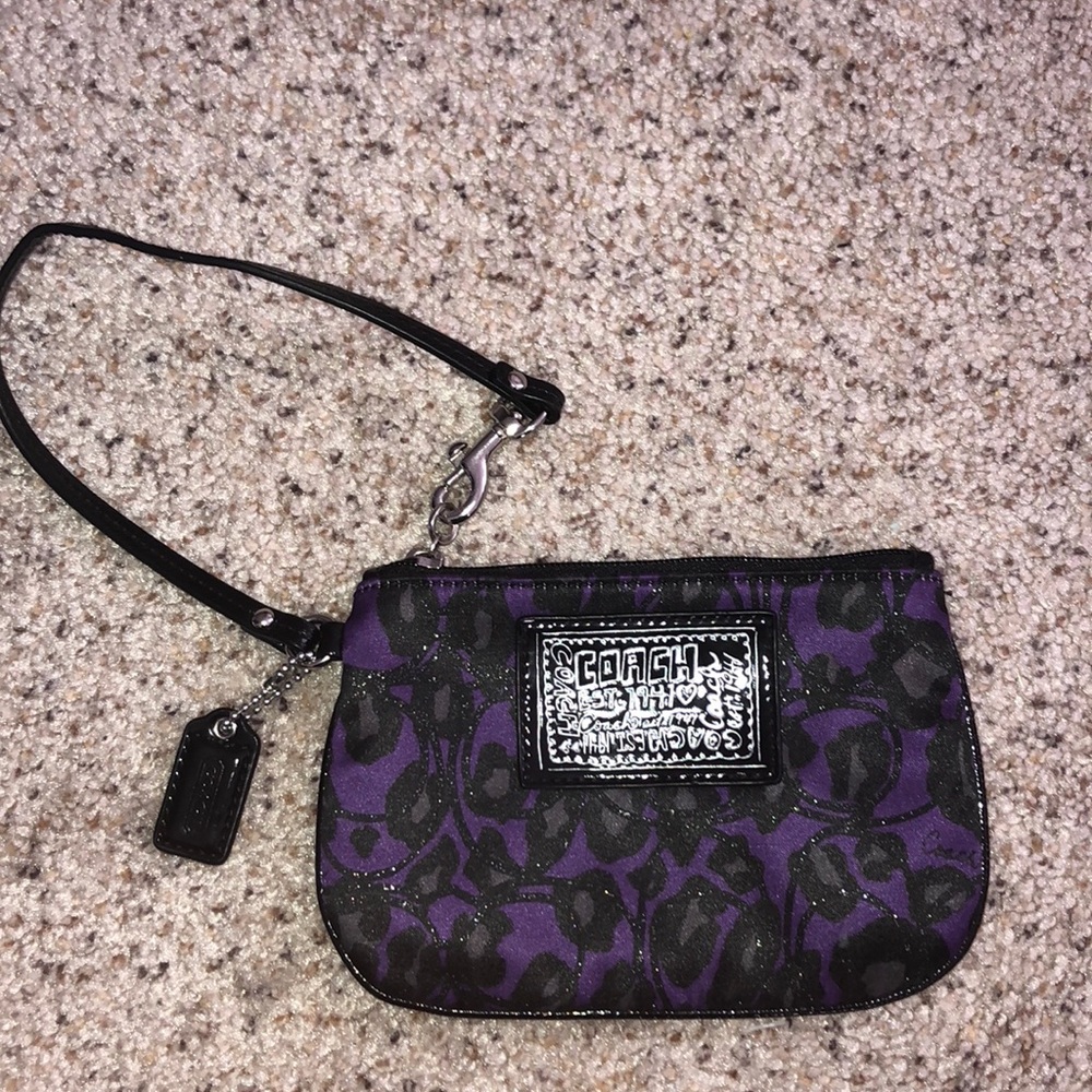 Coach Black and purple cheetah wristlet